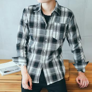 休閑格子襯衫男士夏季薄款9.9長袖情侶襯衣寬松防曬外套寸衫衣服
