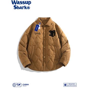 wassup shark棉衣男女秋冬輕薄寬松潮牌外套休閑翻領夾克羽絨棉服