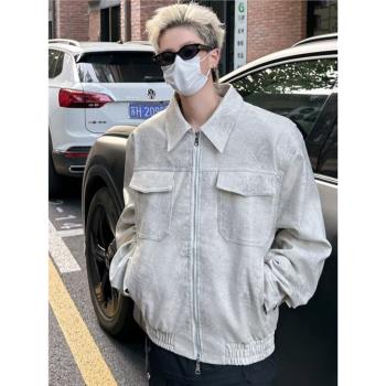 美式復古臟洗dirtyfit翻領皮衣男寬松ins潮牌春秋季pu皮夾克外套