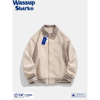 wassupshar美式復古拼接棒球服外套男女春秋設計感翻領飛行員夾克