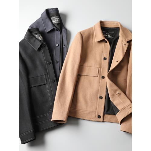 高端男士雙面羊毛呢夾克短款帥氣秋冬工裝風翻領毛呢外套休閑上衣