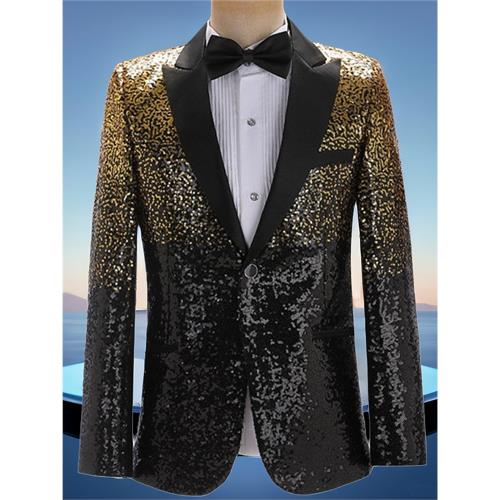 酷炫漸變閃片亮眼西服外套男士亮片舞蹈演出禮服西裝主播薩克斯