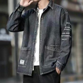 春秋款牛仔工裝長袖襯衫男士外套