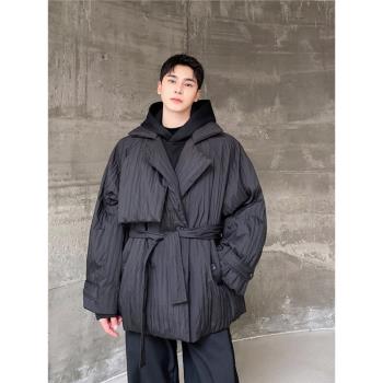 暗黑系高街vibe壓皺羽絨服男女廓形寬松慵懶保暖高階感白鴨絨外套