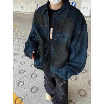 春秋季美式牛仔外套男高級感復古痞帥炸街潮牌廢土風夾克潮牌