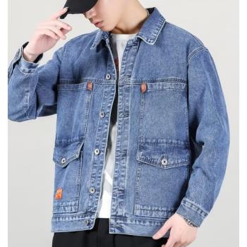 休閑牛仔外套男2023新款春秋季復古痞帥潮牌百搭工裝寬松夾克上衣