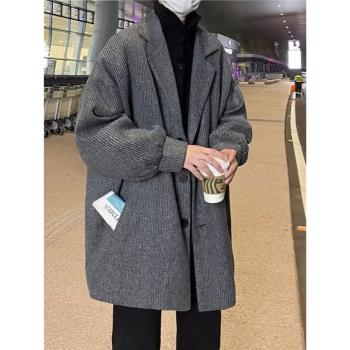 潮牌美式燈芯絨秋冬季中長款風衣