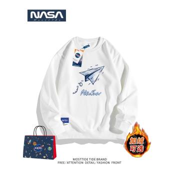 nasa衛衣男春秋季潮牌印花圓領長袖內搭寬松加絨加厚情侶上衣外套