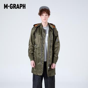 M-GRAPH卓卡男裝青春流行新款休閑連帽純色經典中長款風衣外套男
