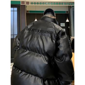 2023新款立領鱷魚皮棉服男冬季寬松加厚保暖潮牌美式休閑棉衣外套
