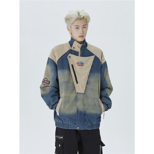 RJEK  美式休閑vibe拼接水洗做舊機能刺繡牛仔棉服外套夾克冬男女