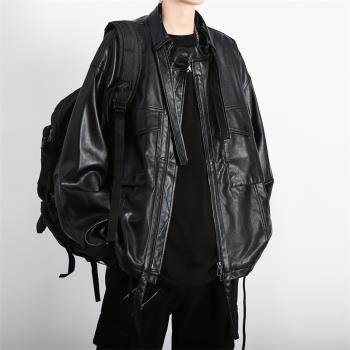 秋季歐美寬松休閑翻領機車皮衣
