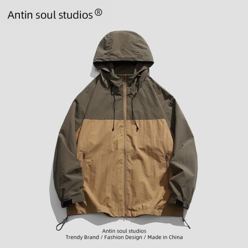 美式沖鋒衣外套男拼接撞色潮牌機能風防水山系戶外情侶款春裝夾克