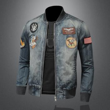 漫威毒液歐美牛仔外套男春季棒球服刺繡貼章機車夾克街頭復古上衣