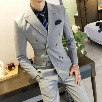宴會男士雙排扣西服套裝潮流韓版帥氣發型師外套修身新郎西裝禮服