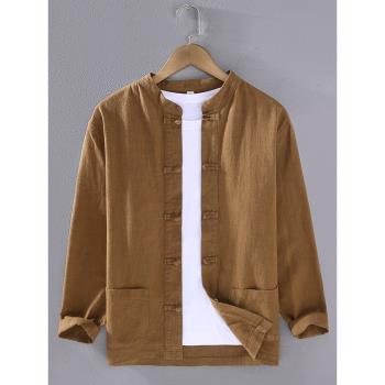中國風長袖立領禪修茶服盤扣亞麻