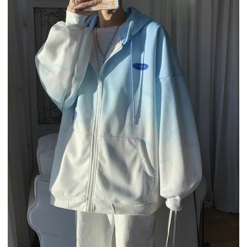 春秋季拉鏈外套男生2023新款開衫衛衣寬松情侶長袖上衣服冬季加絨
