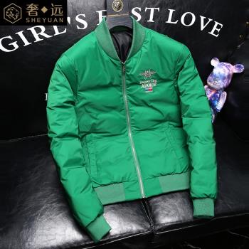 設計感羽絨服棒球領高階外套刺繡