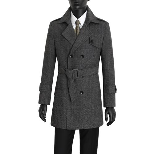 中長款毛呢男大衣時尚休閑羊毛秋冬外套韓版修身呢子灰色大衣75、