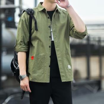 大碼男士幹活穿外套襯衫男耐磨耐臟工作服夏季防曬襯衣長袖勞保服