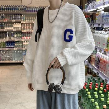 美式hiphop衛衣男春秋潮牌ins高街歐美嘻哈寬松圓領長袖無帽外套