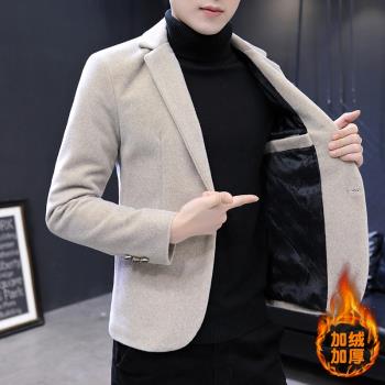 秋冬季加絨小西裝男士韓版修身潮流單西青年休閑加厚毛呢西服外套
