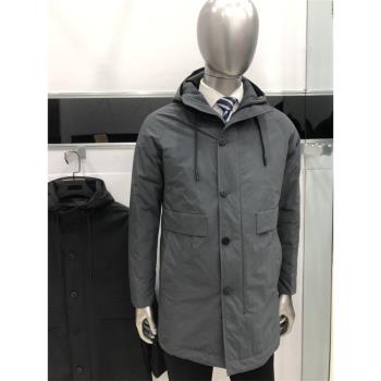 品牌專櫃款 男士羽絨服中長款風衣時尚休閑外套修身微彈白鴨絨2色