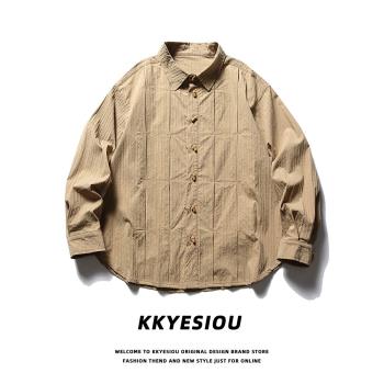 KKyesiou美式復古潮牌學院風工裝外套男女oversize情侶bf長袖襯衫