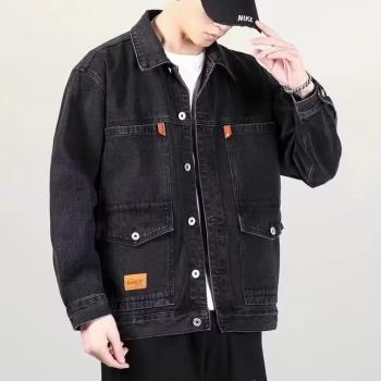 男士建築工地幹活穿的加厚牛仔外套寬松潮流百搭帥氣翻領大碼夾克