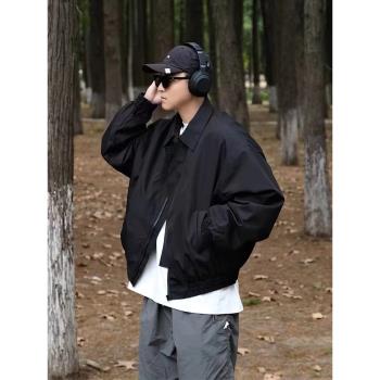 美式氣質超A短款夾克西裝服拉鏈外套男春秋寬松黑色復古上衣ins潮