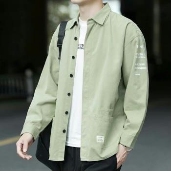 幹活穿的長袖襯衫潮男寬松復古工裝襯衣秋季薄款休閑質感夾克外套