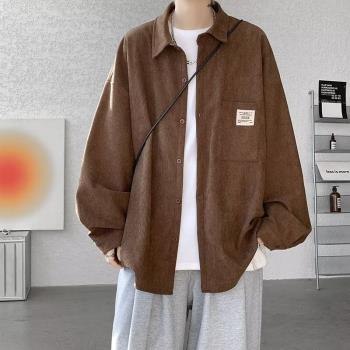 男生工作休閑大碼燈芯絨長袖襯衫