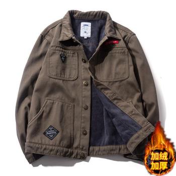 加絨加厚牛仔外套男中年冬季幹活保暖棉衣棉服電焊工作服戶外夾克
