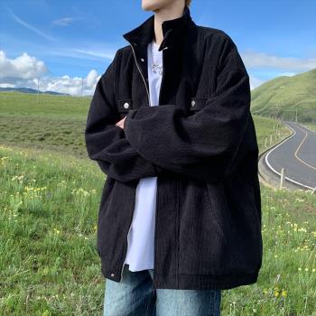 日系棕咖色夾克外套男款美式潮牌燈芯絨棒球服秋冬季港風學生立領