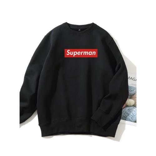 黑色圓領衛衣潮超人superman寬松大碼青少年男女學生加絨加厚外套
