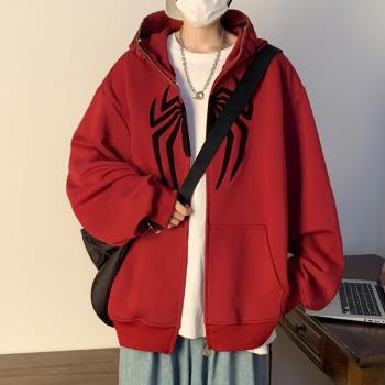 蜘蛛俠開衫衛衣男款秋季潮牌高街痞帥小眾設計感寬松百搭連帽外套