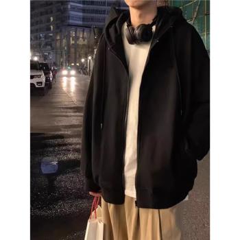 連帽衛衣男春秋潮牌純色開衫夾克外套韓版潮流百搭休閑拉鏈上衣服