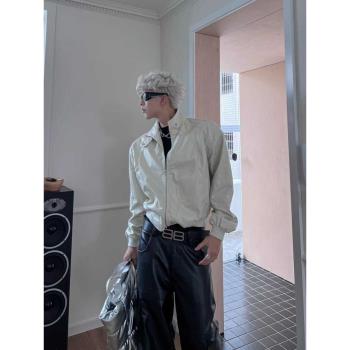小眾機車復古立領設計皮衣夾克男女情侶墊肩高級痞帥皮外套百搭潮