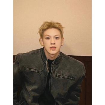 歐美街頭hiphop外套男女美式高街拉鏈機車牛仔夾克短款江浙滬穿搭