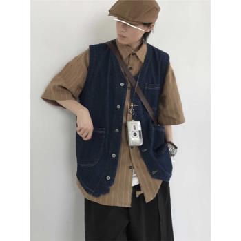 日系復古牛仔男女疊穿上衣工裝