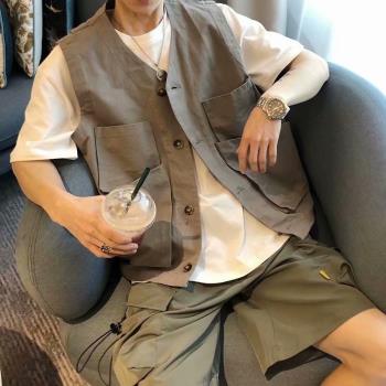 潮ins復古機能風大口袋工裝馬甲男夏季韓版休閑寬松帥氣坎肩外套