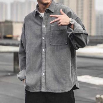 燈芯絨復古工裝襯衫男士春秋季ins潮牌休閑痞帥寬松大碼長袖外套