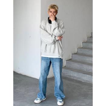 嘻哈秋冬hiphop痞帥純色圓領衛衣