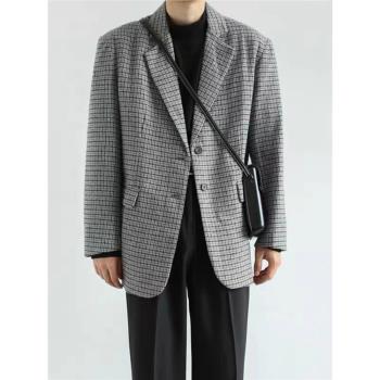 炸街格子西服男士外套春秋季韓版修身高階帥氣休閑千鳥格西裝單件
