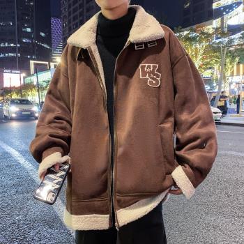 冬季鹿皮絨翻領潮牌加厚港風棉衣