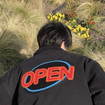 春款加州街頭霓虹open薄棉刺繡