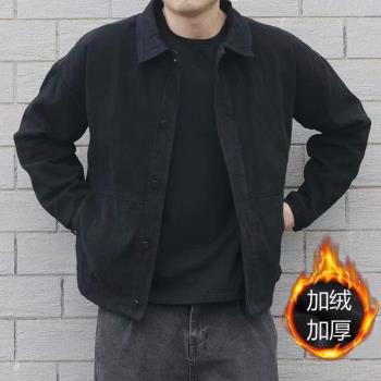 冬季加絨牛仔外套男士修身加厚夾克大碼青年棉衣棉服秋男襖胖子