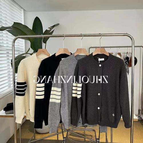 秋冬新款經典四條杠情侶條紋立領外套ins同款休閑毛衣TB針織開衫