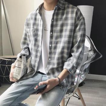 防曬服長袖耐磨寬松外套格子襯衫