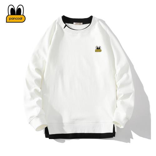 PANCOAT假兩件休閑圓領衛衣男春季百搭寬松情侶外套潮牌基礎上衣